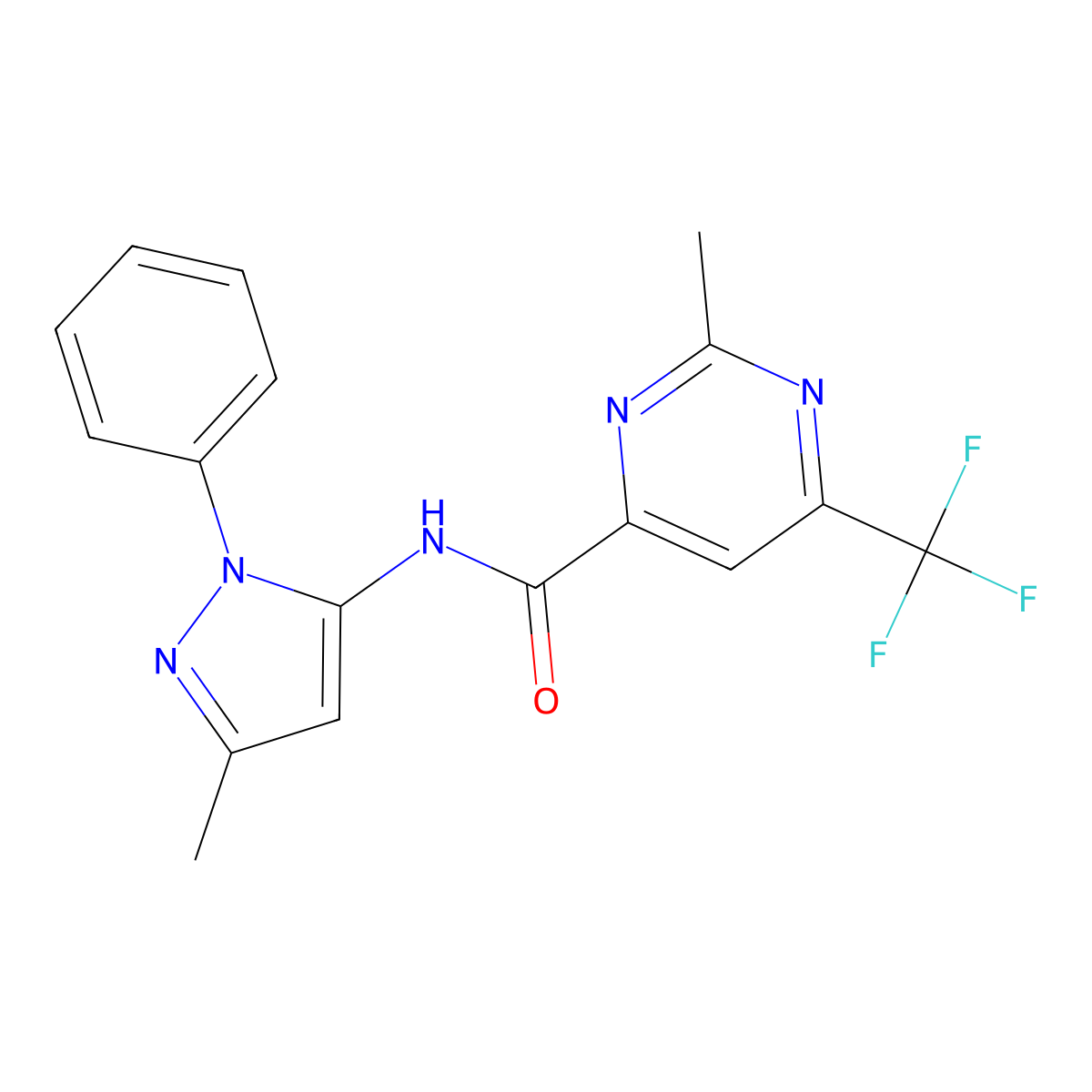 2-methyl-N-(3-methyl-1-phenyl-1H-pyrazol-5-yl)-6-(trifluoromethyl)pyrimidine-4-carboxamide molecular structure, CAS 2415633-49-5