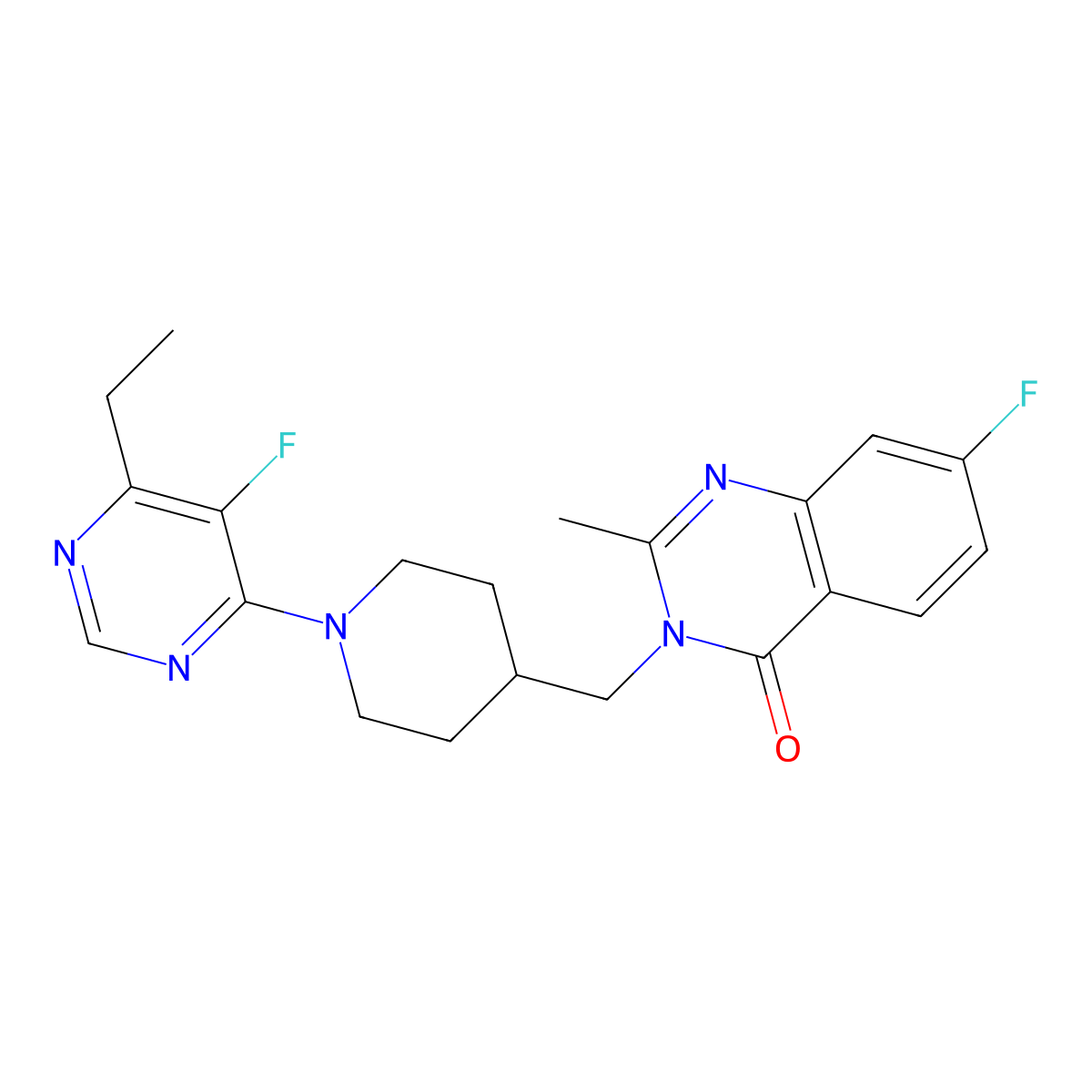 3-{[1-(6-Ethyl-5-fluoropyrimidin-4-yl)piperidin-4-yl]methyl}-7-fluoro-2-methyl-3,4-dihydroquinazolin-4-one molecular structure, CAS 2415633-52-0