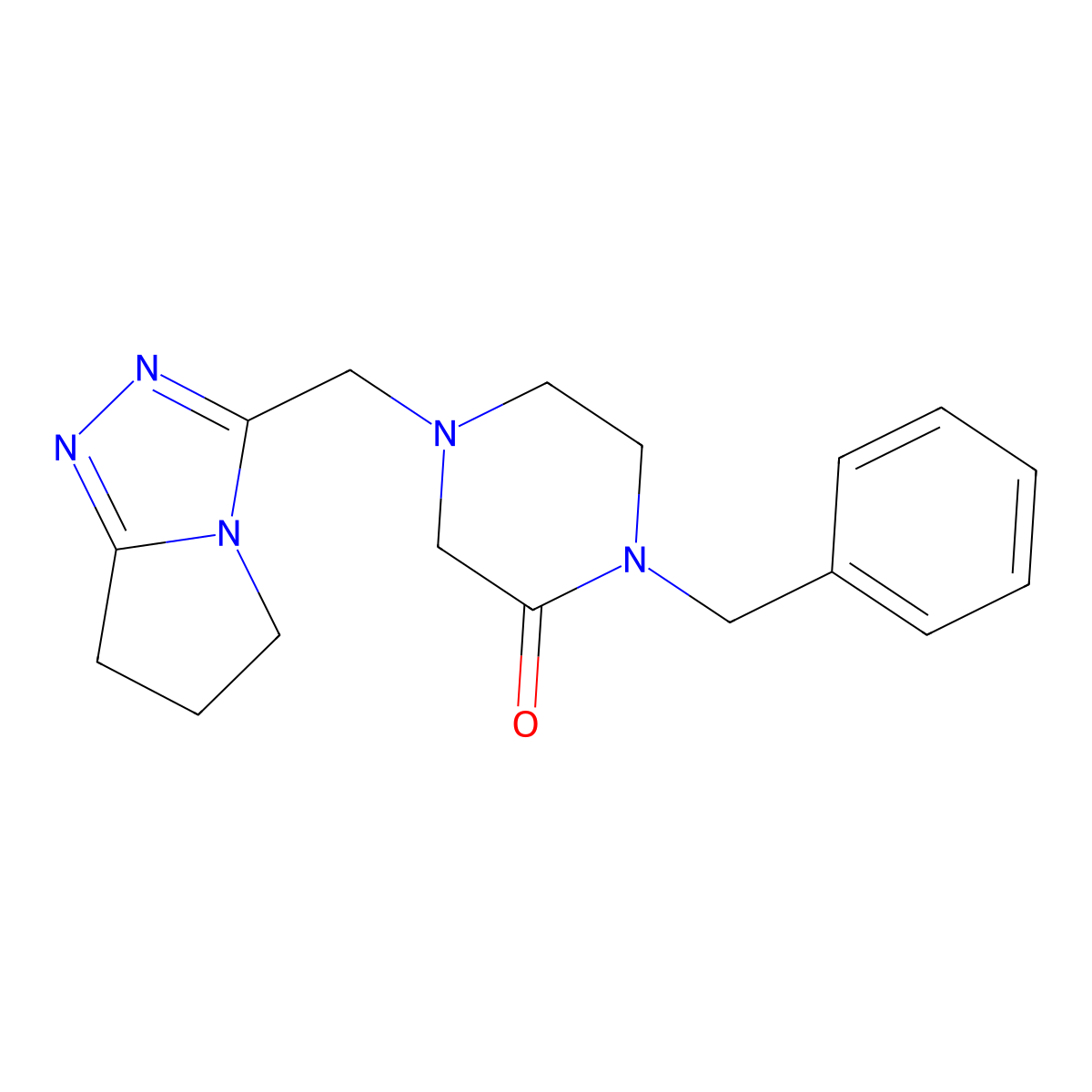 1-benzyl-4-({5H,6H,7H-pyrrolo[2,1-c][1,2,4]triazol-3-yl}methyl)piperazin-2-one molecular structure, CAS 2415633-53-1