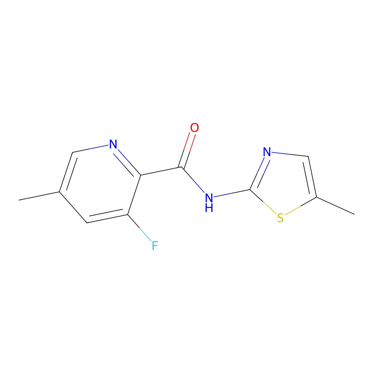 3-fluoro-5-methyl-N-(5-methyl-1,3-thiazol-2-yl)pyridine-2-carboxamide molecular structure, CAS 2415633-58-6