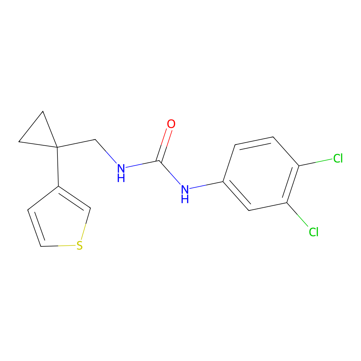 1-(3,4-Dichlorophenyl)-3-{[1-(thiophen-3-yl)cyclopropyl]methyl}urea molecular structure, CAS 2415633-60-0