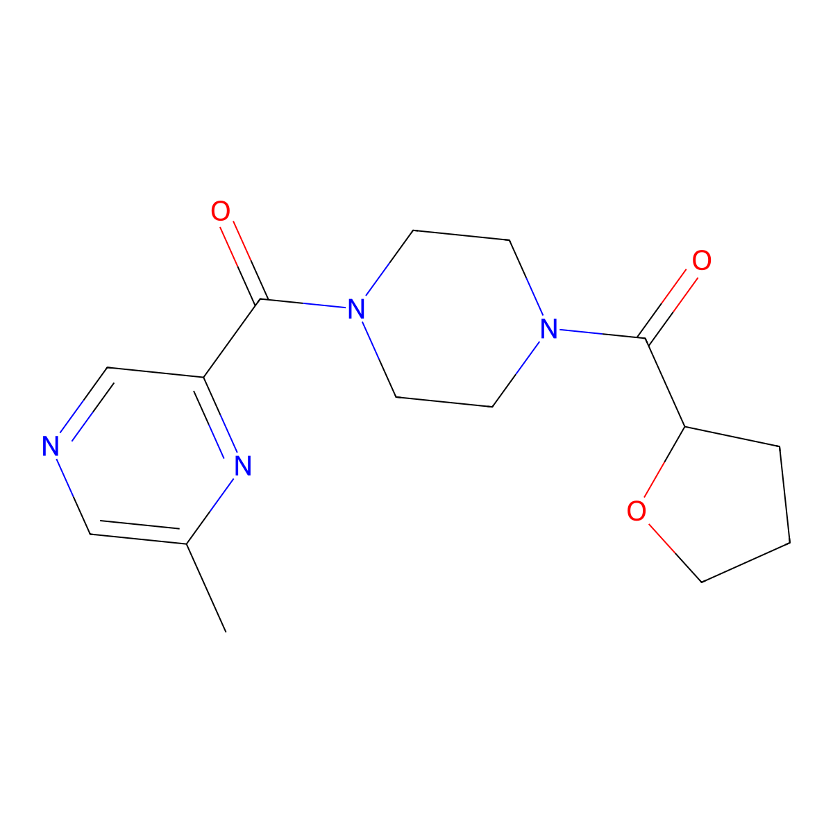 2-Methyl-6-[4-(oxolane-2-carbonyl)piperazine-1-carbonyl]pyrazine molecular structure, CAS 2415633-61-1