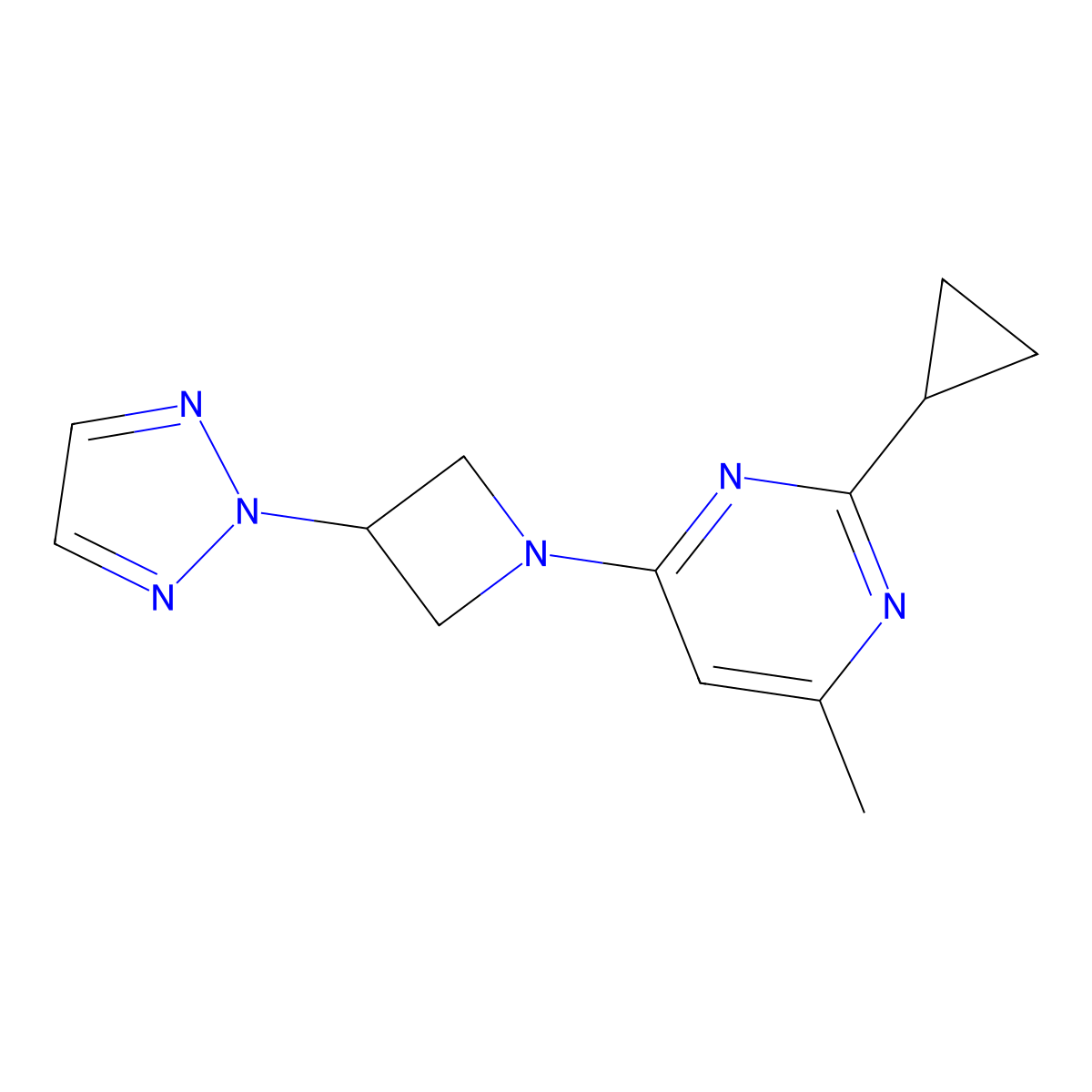 2-cyclopropyl-4-methyl-6-[3-(2H-1,2,3-triazol-2-yl)azetidin-1-yl]pyrimidine molecular structure, CAS 2415633-62-2