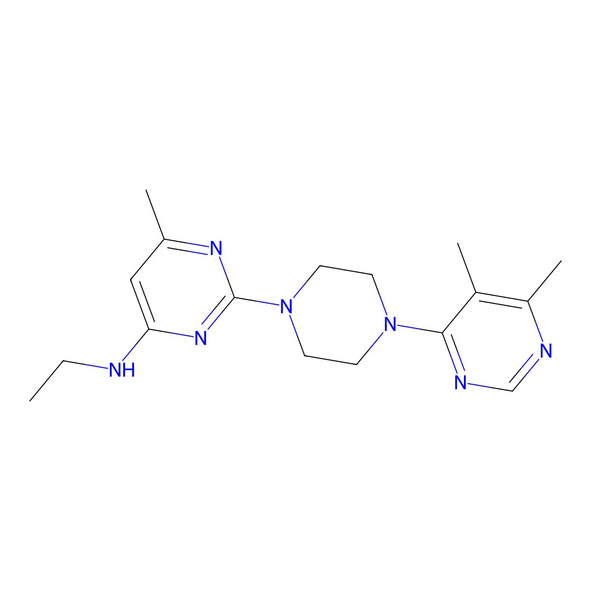 2-[4-(5,6-dimethylpyrimidin-4-yl)piperazin-1-yl]-N-ethyl-6-methylpyrimidin-4-amine molecular structure, CAS 2415633-71-3