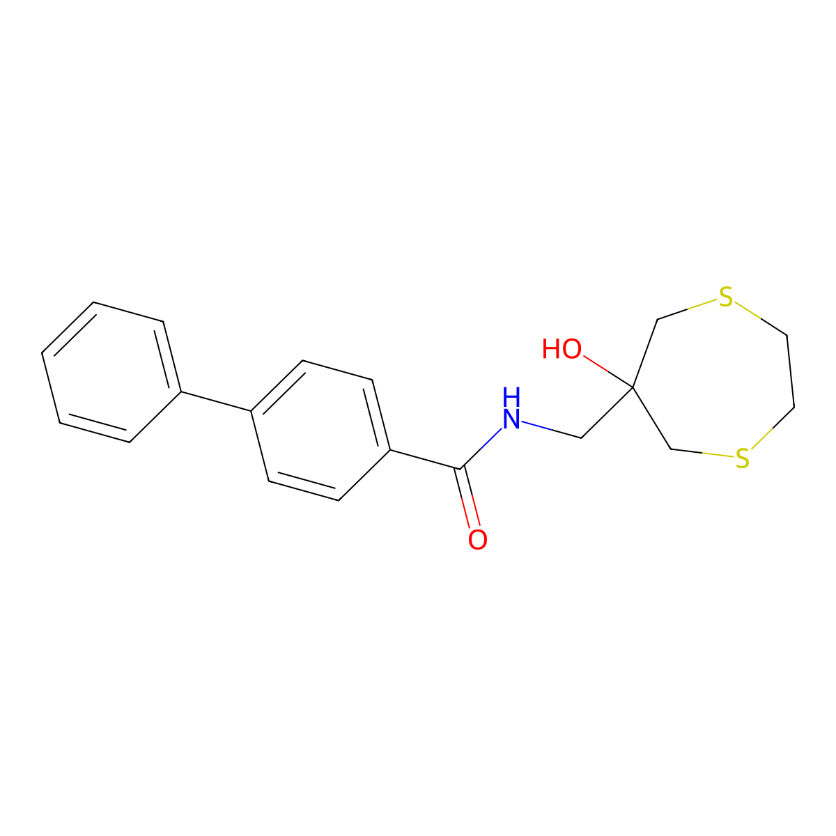 N-[(6-hydroxy-1,4-dithiepan-6-yl)methyl]-[1,1'-biphenyl]-4-carboxamide molecular structure, CAS 2415633-73-5
