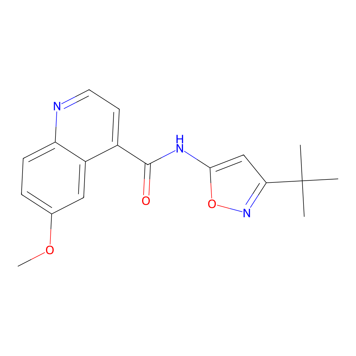 N-(3-tert-butyl-1,2-oxazol-5-yl)-6-methoxyquinoline-4-carboxamide molecular structure, CAS 2415633-76-8