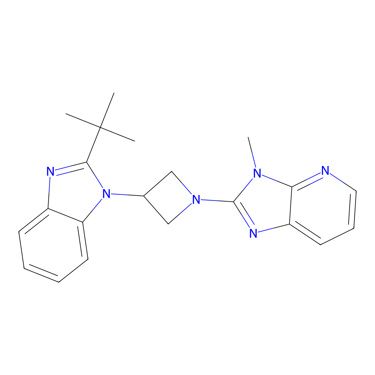 2-tert-butyl-1-(1-{3-methyl-3H-imidazo[4,5-b]pyridin-2-yl}azetidin-3-yl)-1H-1,3-benzodiazole molecular structure, CAS 2415633-79-1