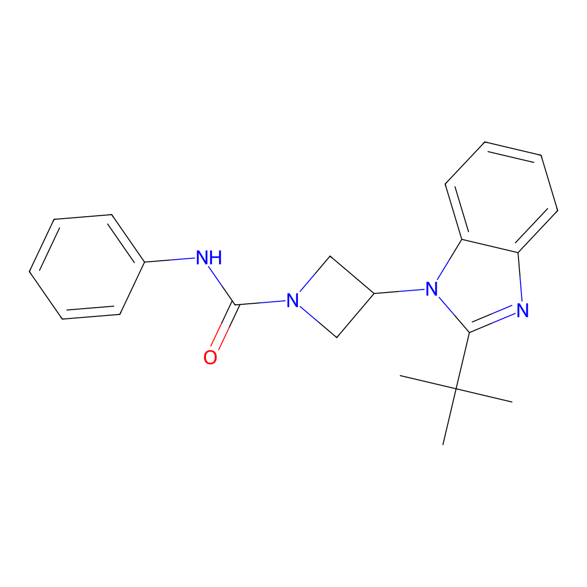 3-(2-tert-butyl-1H-1,3-benzodiazol-1-yl)-N-phenylazetidine-1-carboxamide molecular structure, CAS 2415633-83-7