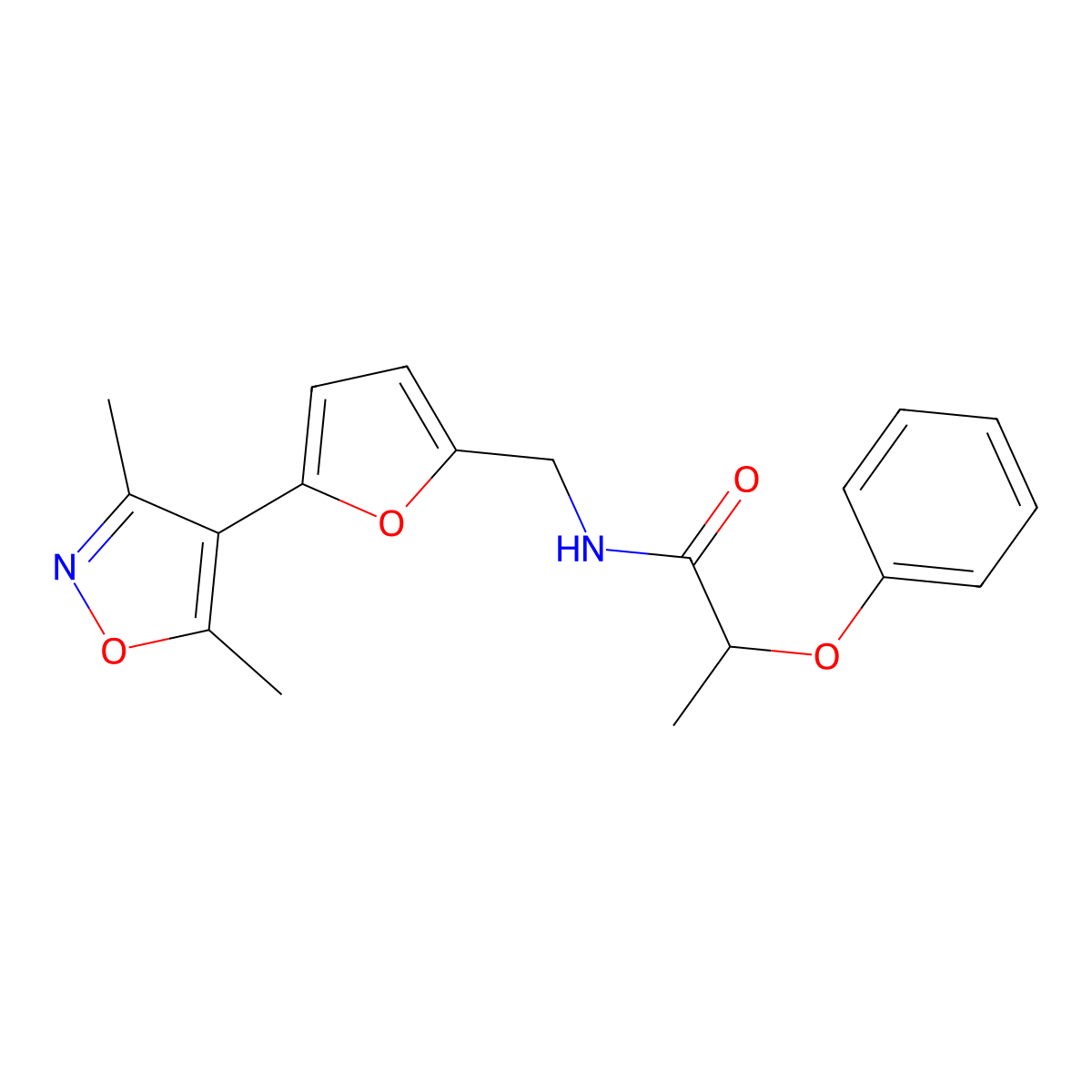 N-{[5-(3,5-dimethyl-1,2-oxazol-4-yl)furan-2-yl]methyl}-2-phenoxypropanamide molecular structure, CAS 2415633-86-0