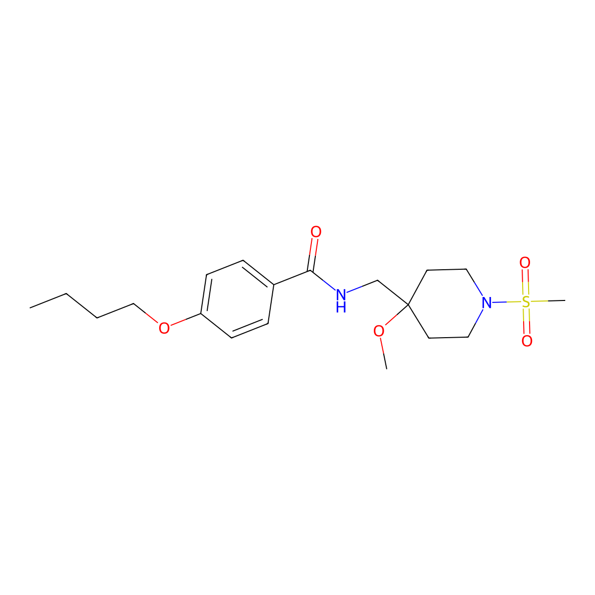4-butoxy-N-[(1-methanesulfonyl-4-methoxypiperidin-4-yl)methyl]benzamide molecular structure, CAS 2415633-87-1