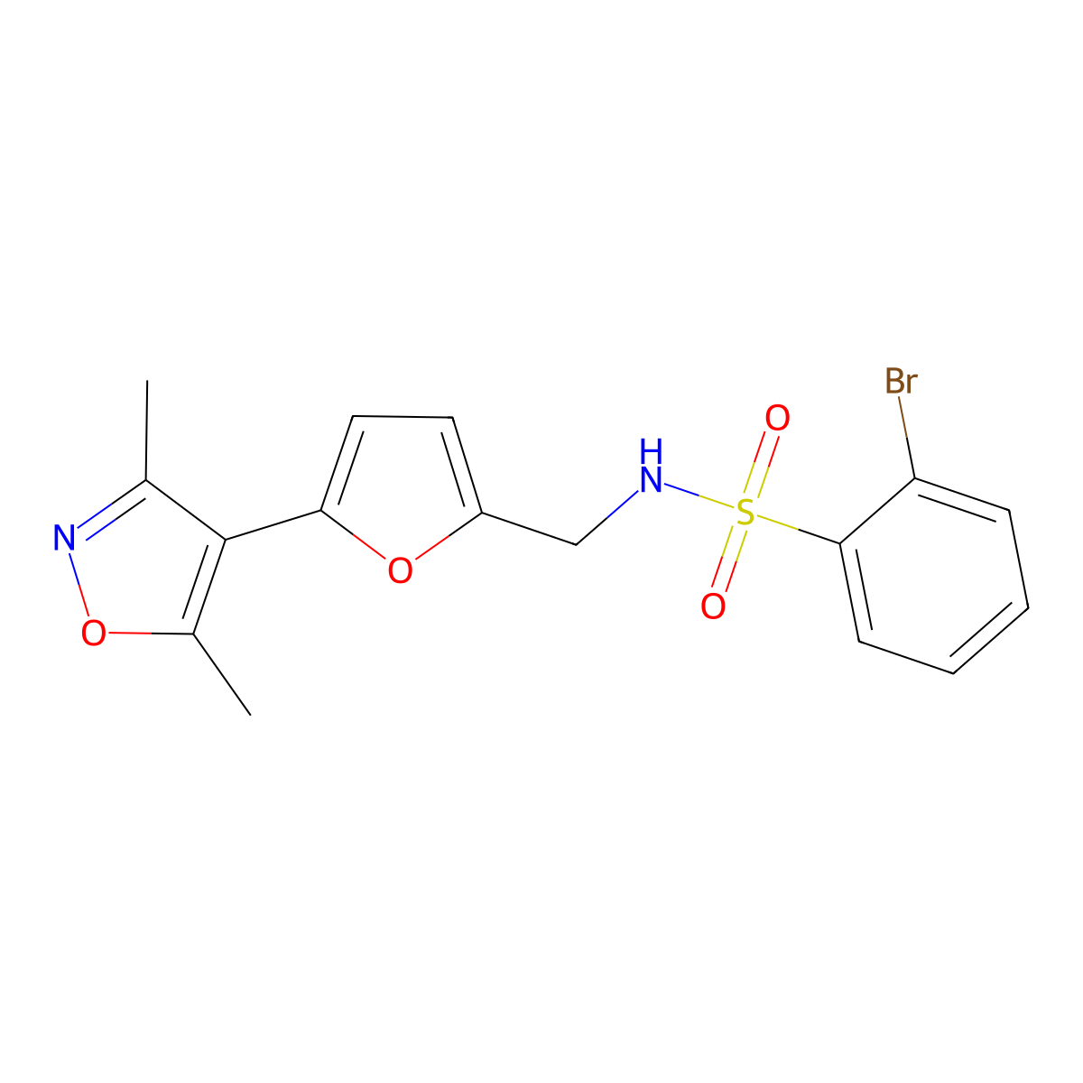 2-bromo-N-{[5-(3,5-dimethyl-1,2-oxazol-4-yl)furan-2-yl]methyl}benzene-1-sulfonamide molecular structure, CAS 2415633-94-0