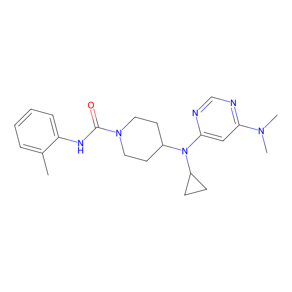 4-{cyclopropyl[6-(dimethylamino)pyrimidin-4-yl]amino}-N-(2-methylphenyl)piperidine-1-carboxamide molecular structure, CAS 2415633-95-1