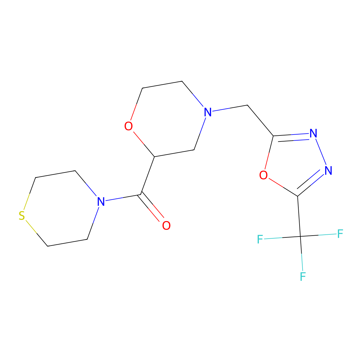 2-(Thiomorpholine-4-carbonyl)-4-{[5-(trifluoromethyl)-1,3,4-oxadiazol-2-yl]methyl}morpholine molecular structure, CAS 2415634-00-1