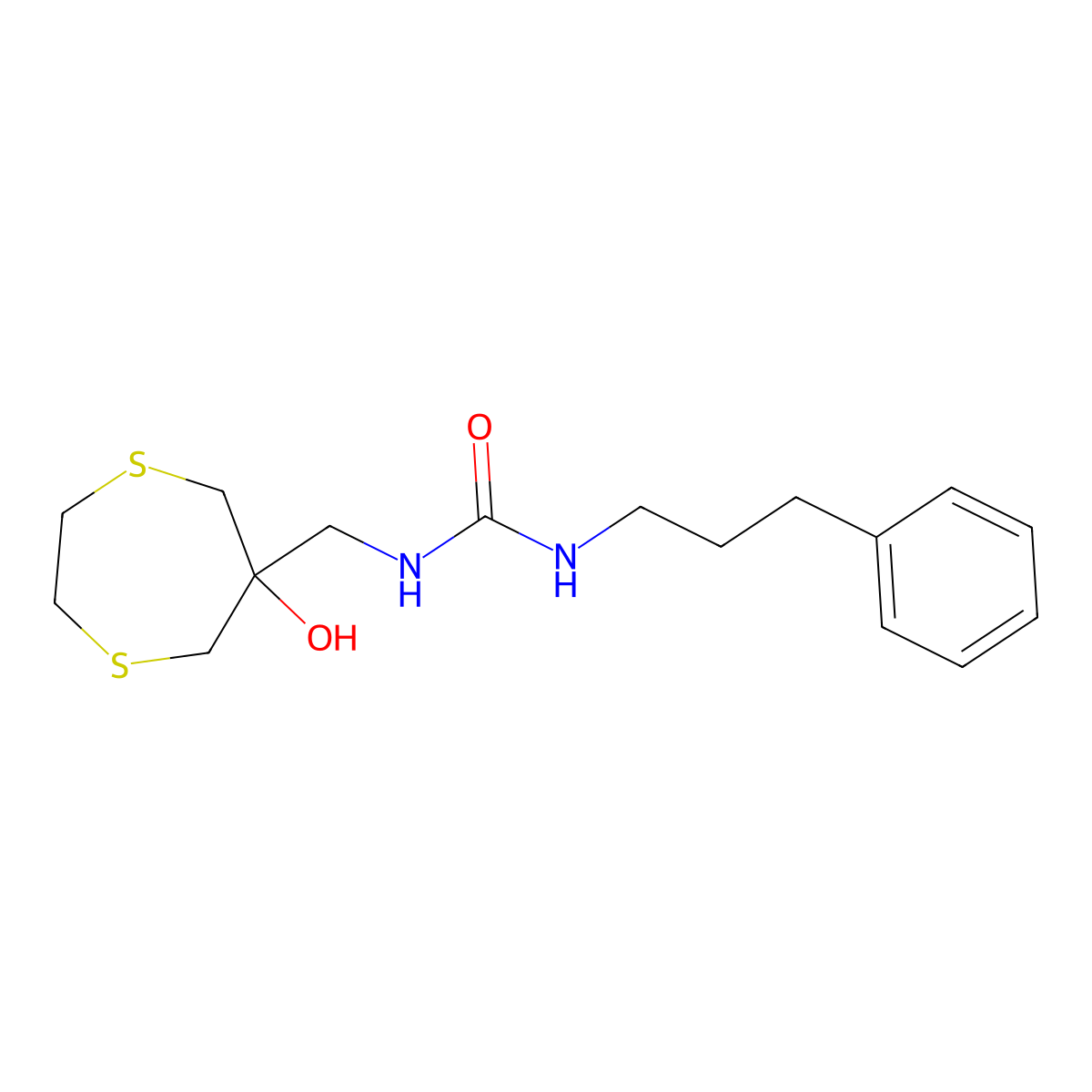1-[(6-Hydroxy-1,4-dithiepan-6-yl)methyl]-3-(3-phenylpropyl)urea molecular structure, CAS 2415634-03-4