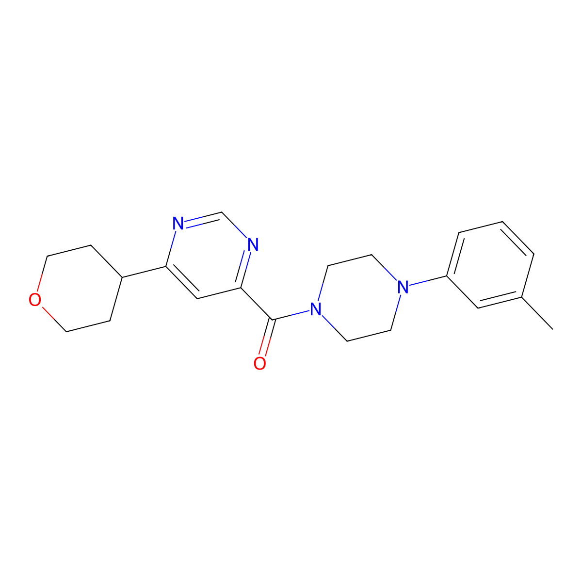 4-[4-(3-Methylphenyl)piperazine-1-carbonyl]-6-(oxan-4-yl)pyrimidine molecular structure, CAS 2415634-04-5