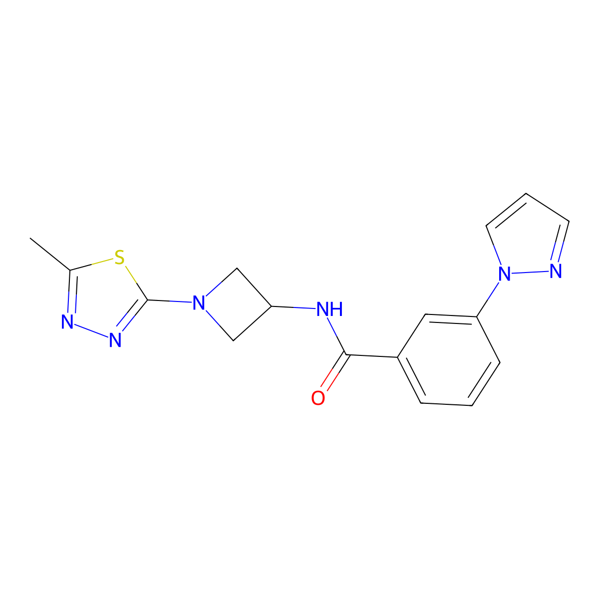 N-[1-(5-methyl-1,3,4-thiadiazol-2-yl)azetidin-3-yl]-3-(1H-pyrazol-1-yl)benzamide molecular structure, CAS 2415634-08-9