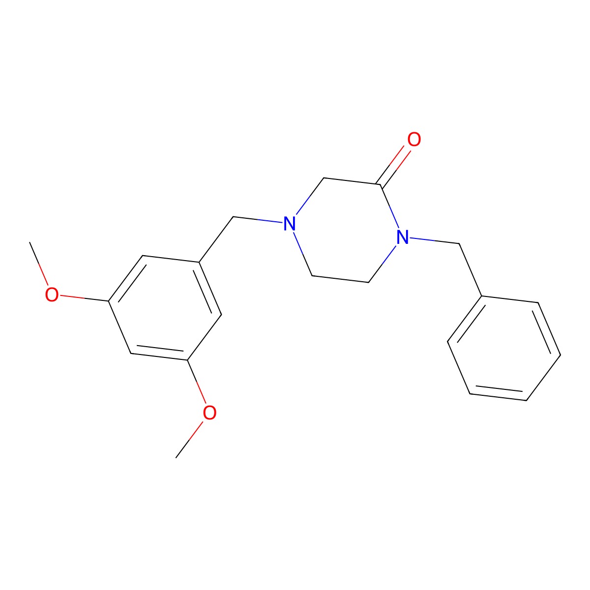 1-Benzyl-4-[(3,5-dimethoxyphenyl)methyl]piperazin-2-one molecular structure, CAS 2415634-10-3