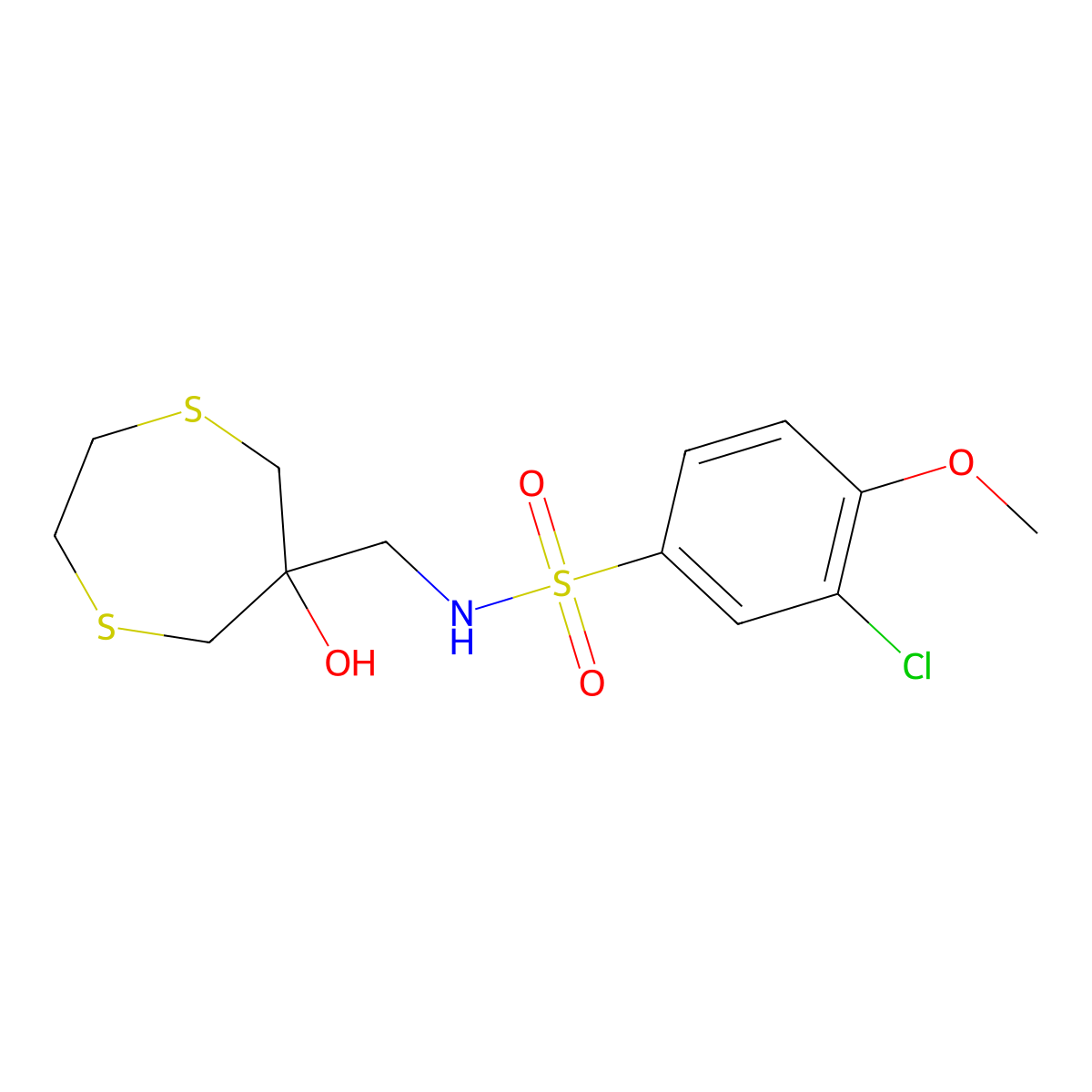 3-chloro-N-[(6-hydroxy-1,4-dithiepan-6-yl)methyl]-4-methoxybenzene-1-sulfonamide molecular structure, CAS 2415634-11-4