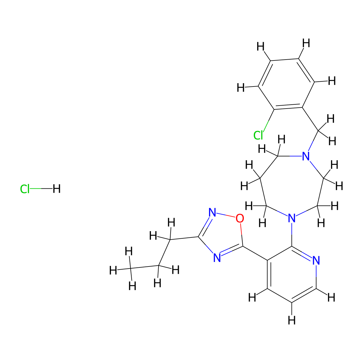 1-[(2-Chlorophenyl)methyl]-4-[3-(3-propyl-1,2,4-oxadiazol-5-yl)pyridin-2-yl]-1,4-diazepane hydrochloride molecular structure, CAS 2415634-16-9