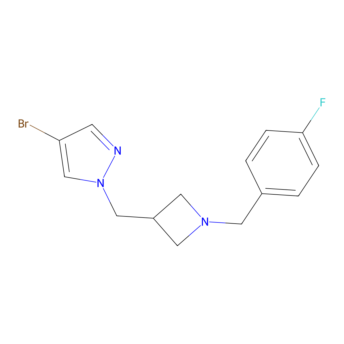 4-bromo-1-({1-[(4-fluorophenyl)methyl]azetidin-3-yl}methyl)-1H-pyrazole molecular structure, CAS 2415634-21-6
