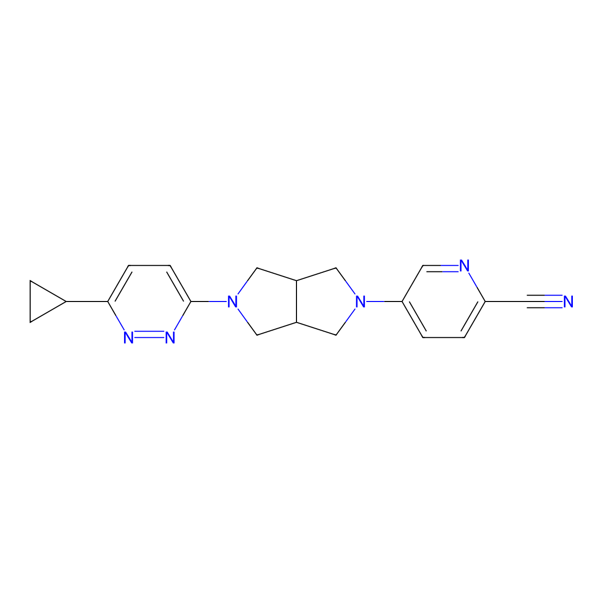 5-[5-(6-Cyclopropylpyridazin-3-yl)-octahydropyrrolo[3,4-c]pyrrol-2-yl]pyridine-2-carbonitrile molecular structure, CAS 2415634-22-7