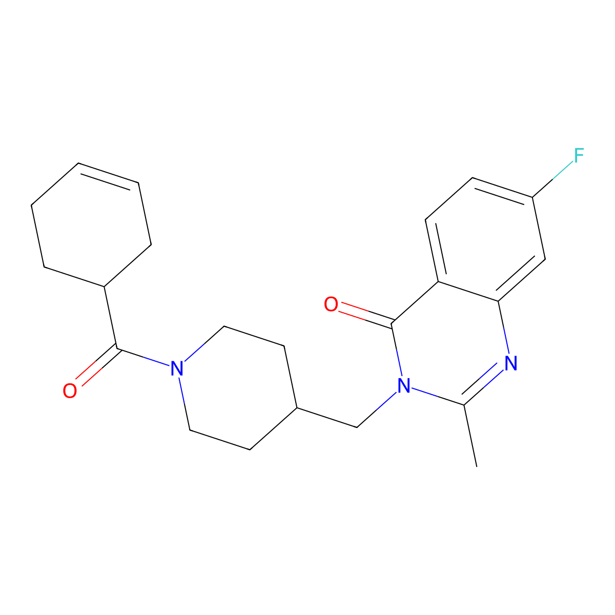 3-{[1-(Cyclohex-3-ene-1-carbonyl)piperidin-4-yl]methyl}-7-fluoro-2-methyl-3,4-dihydroquinazolin-4-one molecular structure, CAS 2415634-25-0
