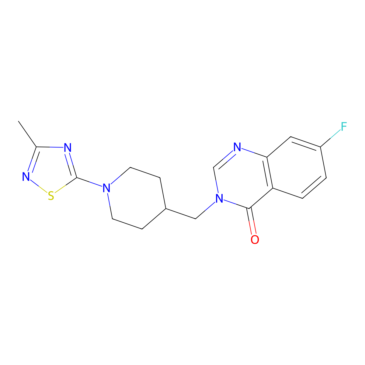 7-Fluoro-3-{[1-(3-methyl-1,2,4-thiadiazol-5-yl)piperidin-4-yl]methyl}-3,4-dihydroquinazolin-4-one molecular structure, CAS 2415634-28-3