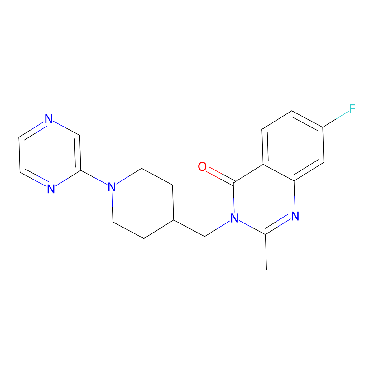 7-Fluoro-2-methyl-3-{[1-(pyrazin-2-yl)piperidin-4-yl]methyl}-3,4-dihydroquinazolin-4-one molecular structure, CAS 2415634-29-4