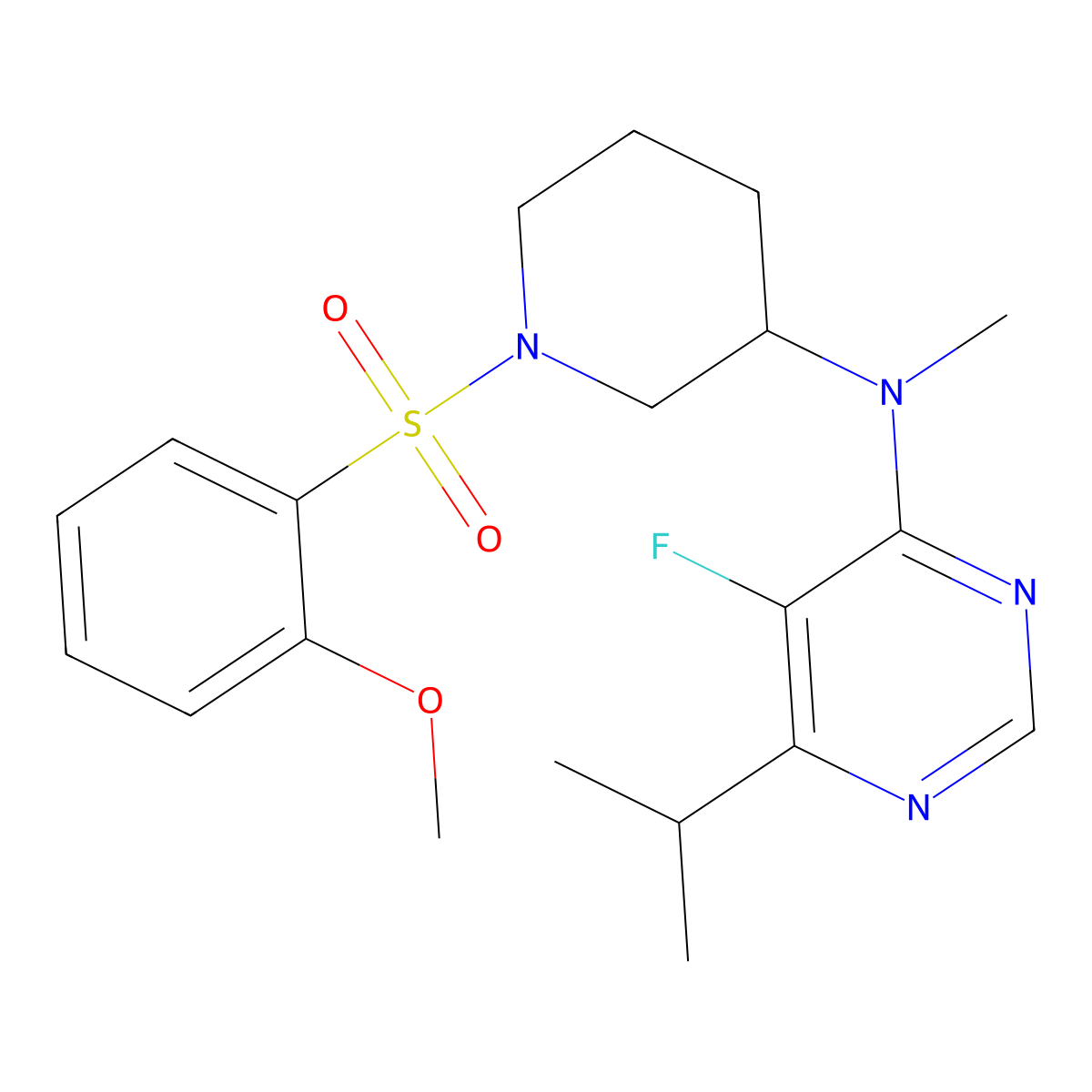 5-fluoro-N-[1-(2-methoxybenzenesulfonyl)piperidin-3-yl]-N-methyl-6-(propan-2-yl)pyrimidin-4-amine molecular structure, CAS 2415634-30-7