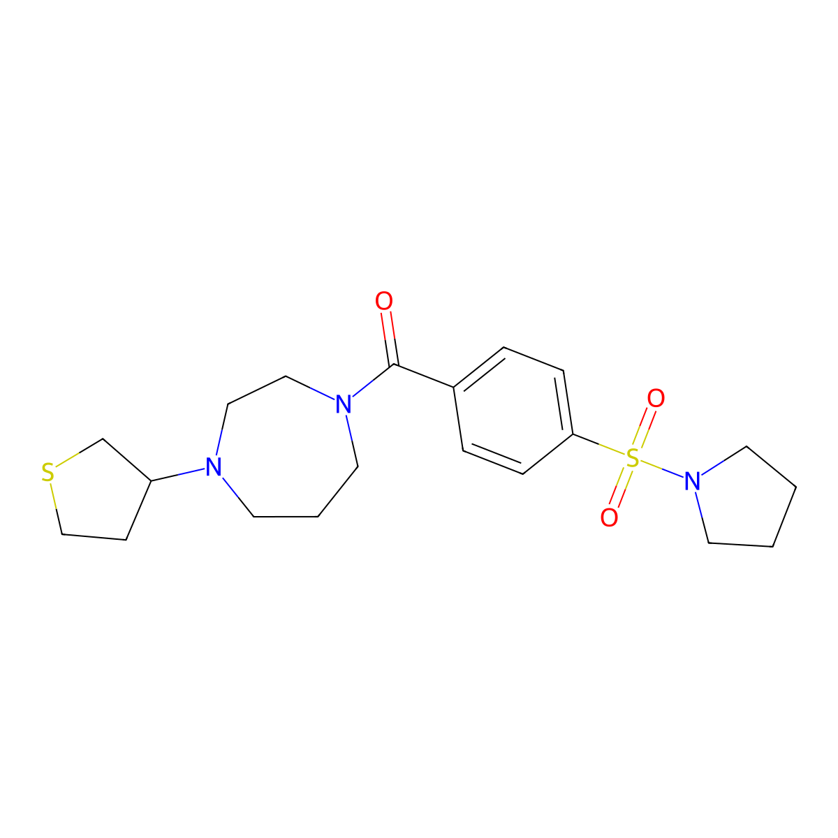1-[4-(Pyrrolidine-1-sulfonyl)benzoyl]-4-(thiolan-3-yl)-1,4-diazepane molecular structure, CAS 2415634-32-9