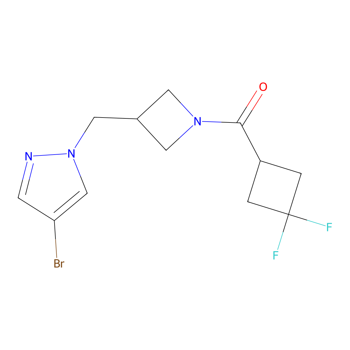4-bromo-1-{[1-(3,3-difluorocyclobutanecarbonyl)azetidin-3-yl]methyl}-1H-pyrazole molecular structure, CAS 2415634-34-1