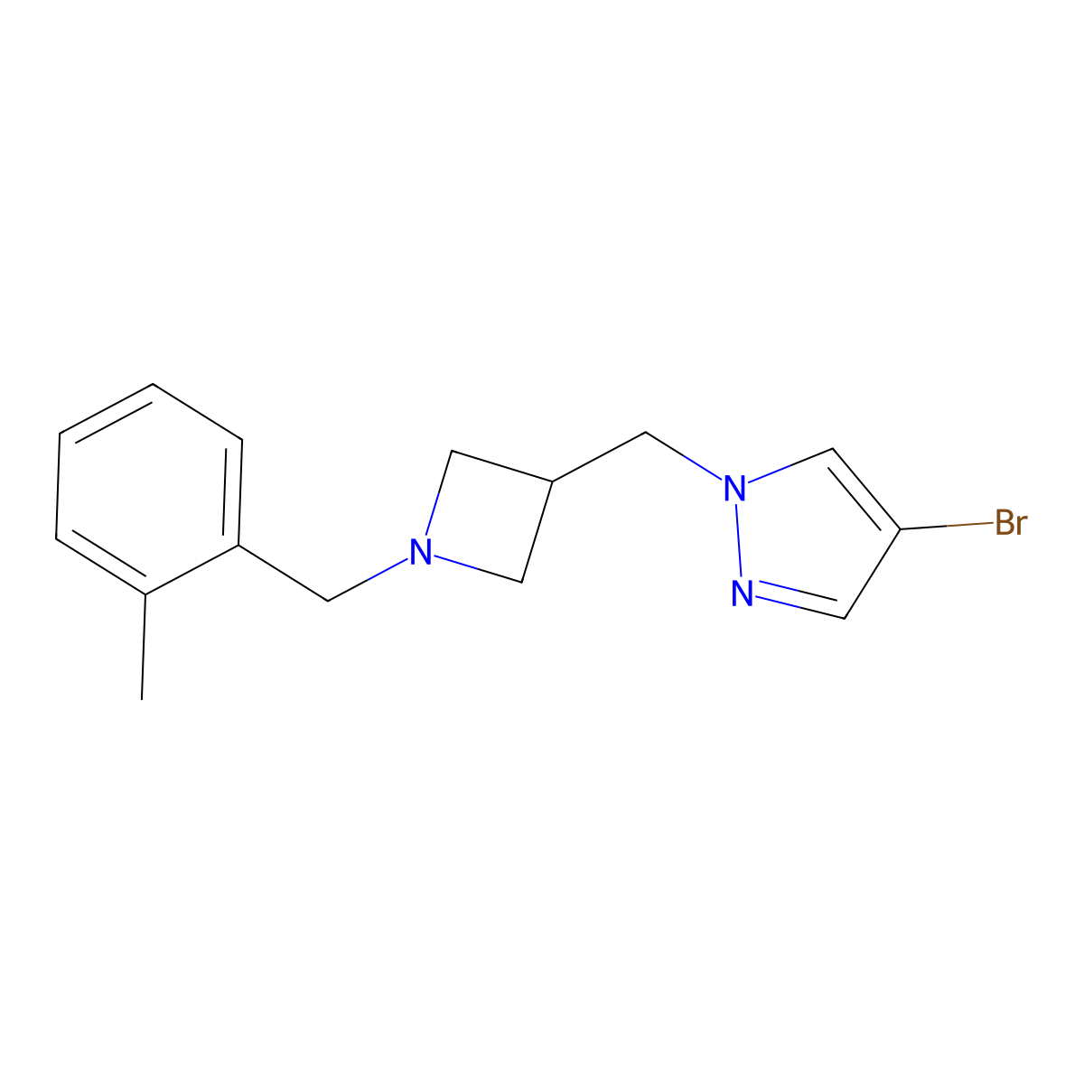 4-bromo-1-({1-[(2-methylphenyl)methyl]azetidin-3-yl}methyl)-1H-pyrazole molecular structure, CAS 2415634-37-4