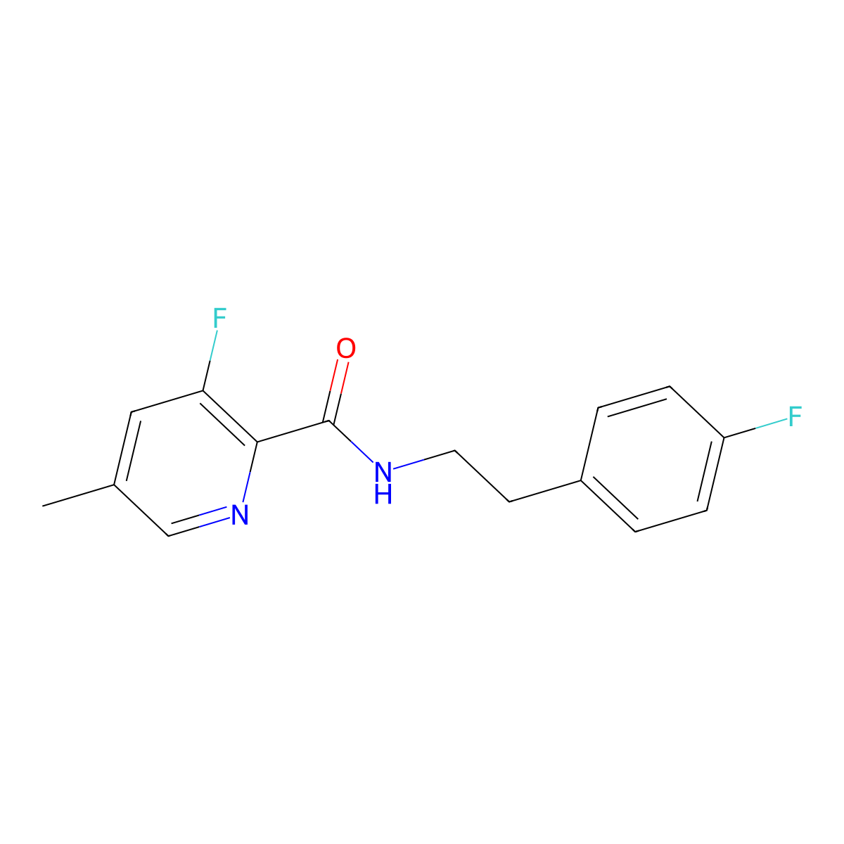 3-fluoro-N-[2-(4-fluorophenyl)ethyl]-5-methylpyridine-2-carboxamide molecular structure, CAS 2415634-39-6