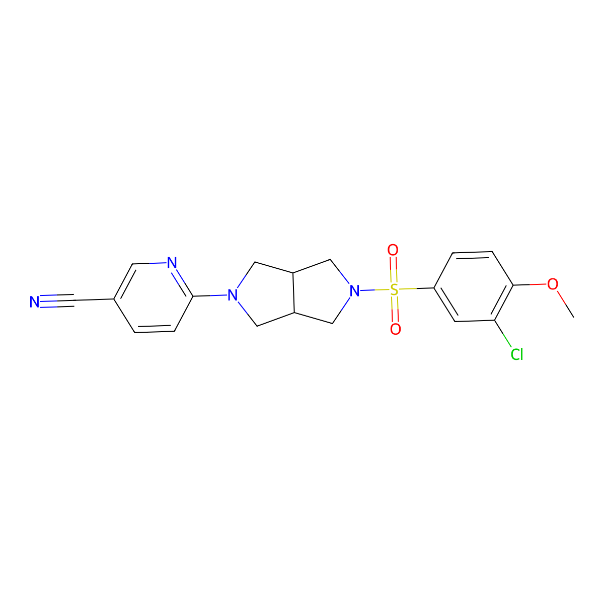 6-[5-(3-Chloro-4-methoxybenzenesulfonyl)-octahydropyrrolo[3,4-c]pyrrol-2-yl]pyridine-3-carbonitrile molecular structure, CAS 2415634-53-4