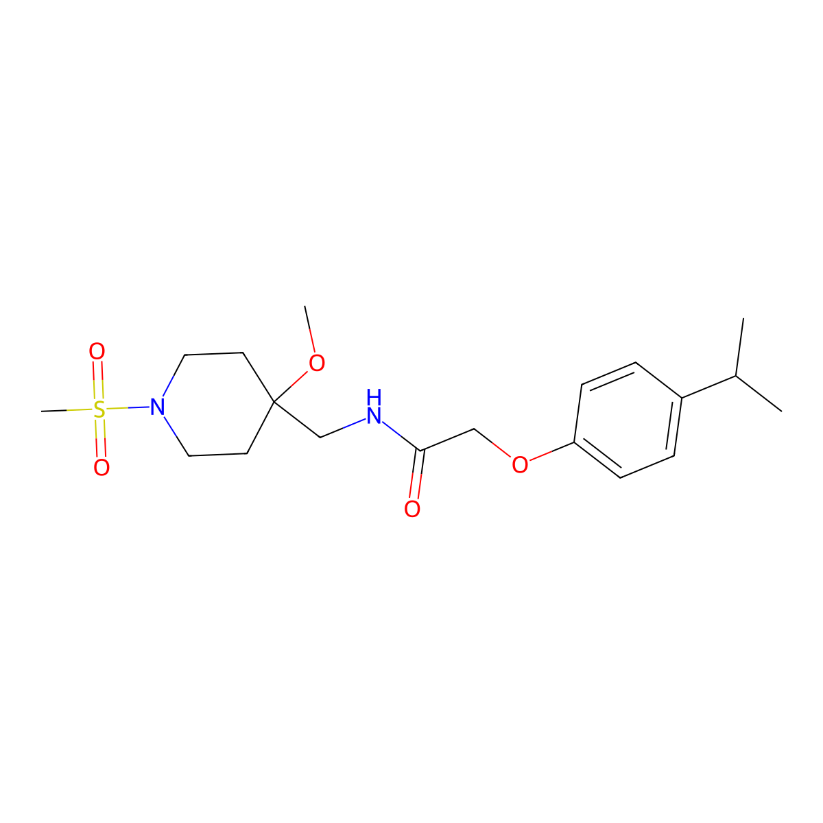 N-[(1-methanesulfonyl-4-methoxypiperidin-4-yl)methyl]-2-[4-(propan-2-yl)phenoxy]acetamide molecular structure, CAS 2415634-54-5