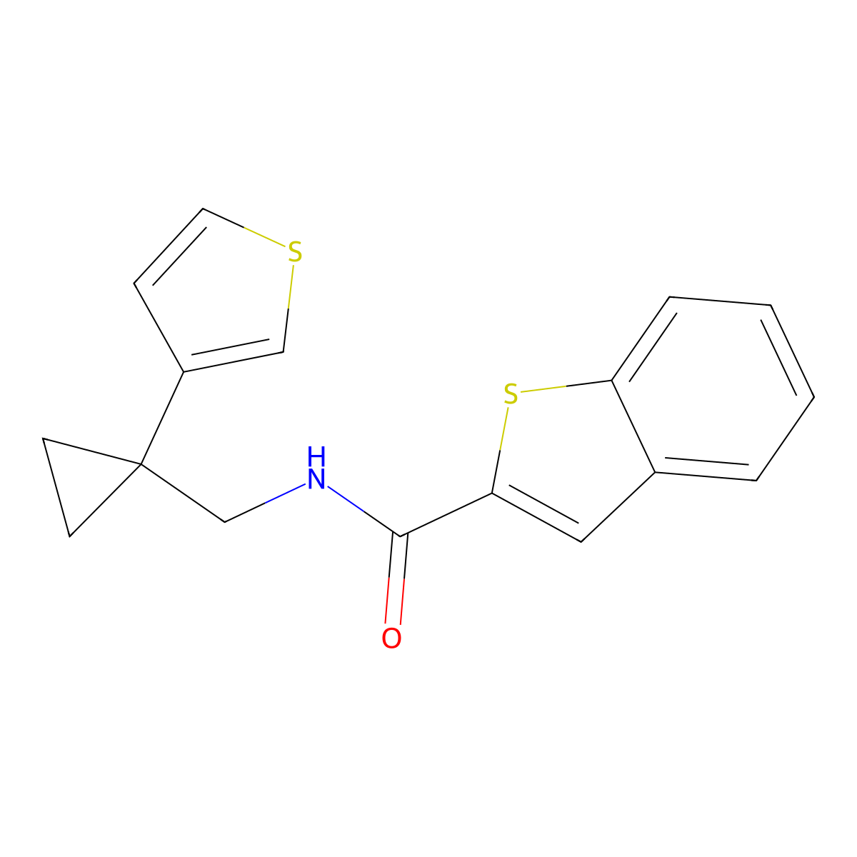 N-{[1-(thiophen-3-yl)cyclopropyl]methyl}-1-benzothiophene-2-carboxamide molecular structure, CAS 2415634-56-7