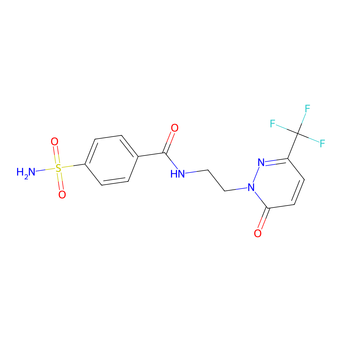 N-{2-[6-oxo-3-(trifluoromethyl)-1,6-dihydropyridazin-1-yl]ethyl}-4-sulfamoylbenzamide molecular structure, CAS 2415634-60-3