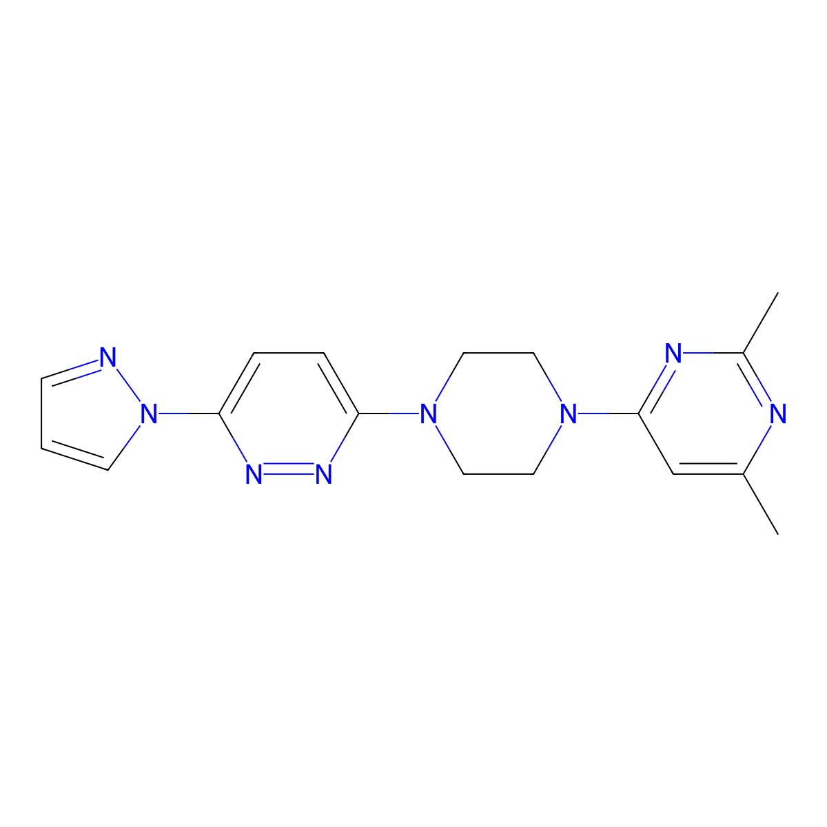2,4-dimethyl-6-{4-[6-(1H-pyrazol-1-yl)pyridazin-3-yl]piperazin-1-yl}pyrimidine molecular structure, CAS 2415634-61-4