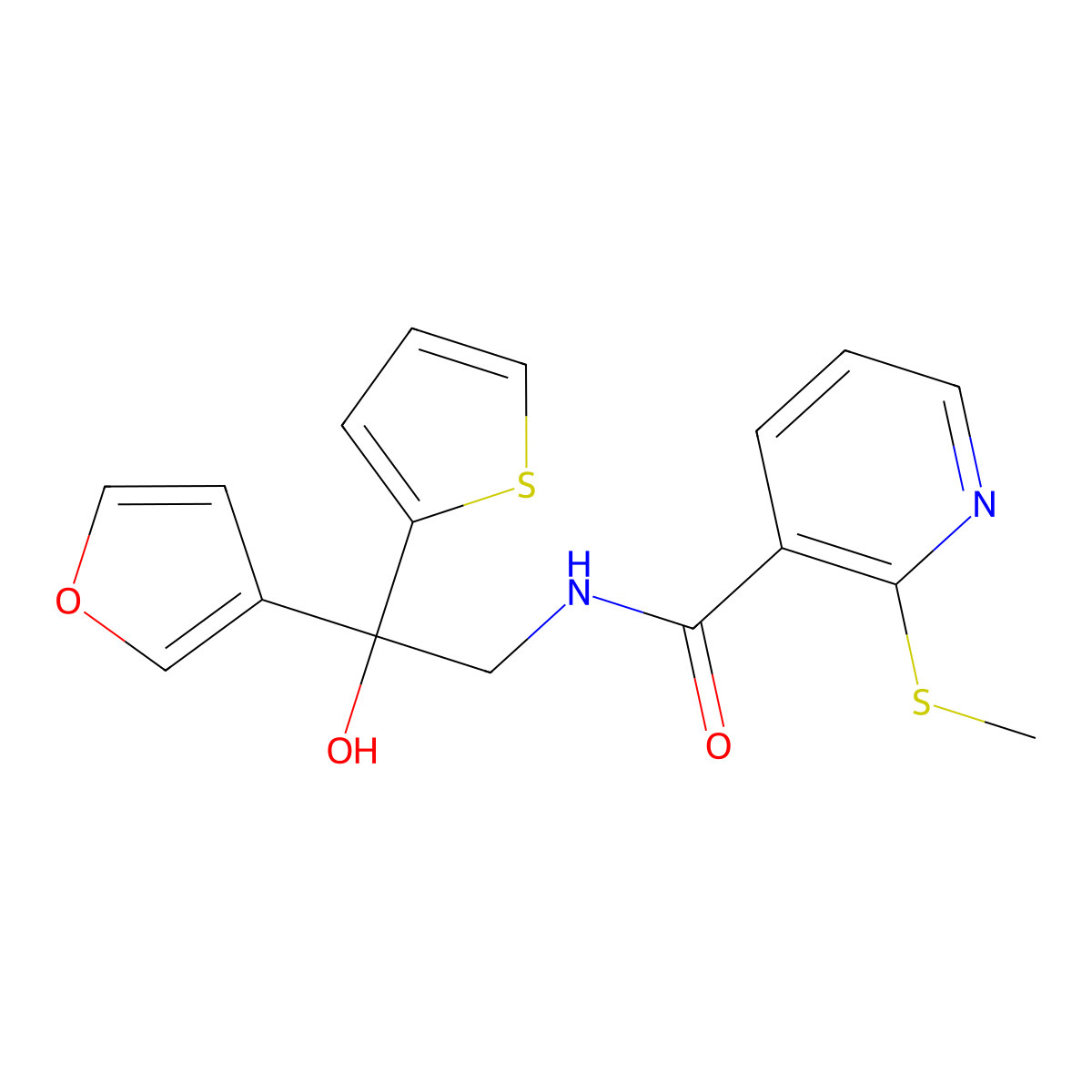 N-[2-(furan-3-yl)-2-hydroxy-2-(thiophen-2-yl)ethyl]-2-(methylsulfanyl)pyridine-3-carboxamide molecular structure, CAS 2415634-63-6