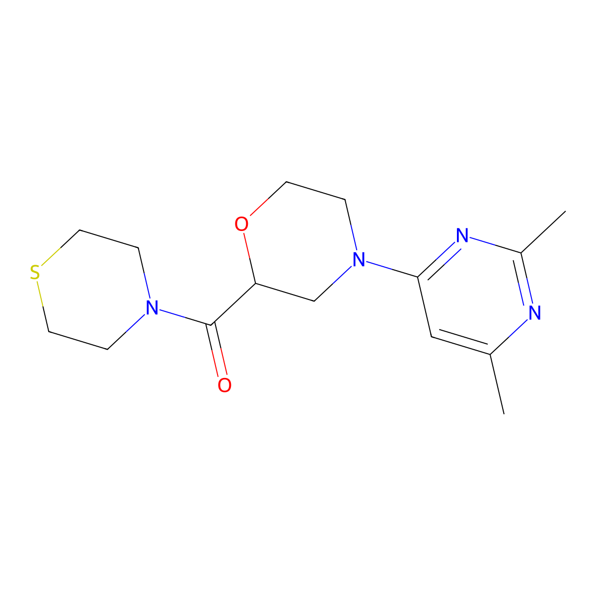4-(2,6-Dimethylpyrimidin-4-yl)-2-(thiomorpholine-4-carbonyl)morpholine molecular structure, CAS 2415634-80-7