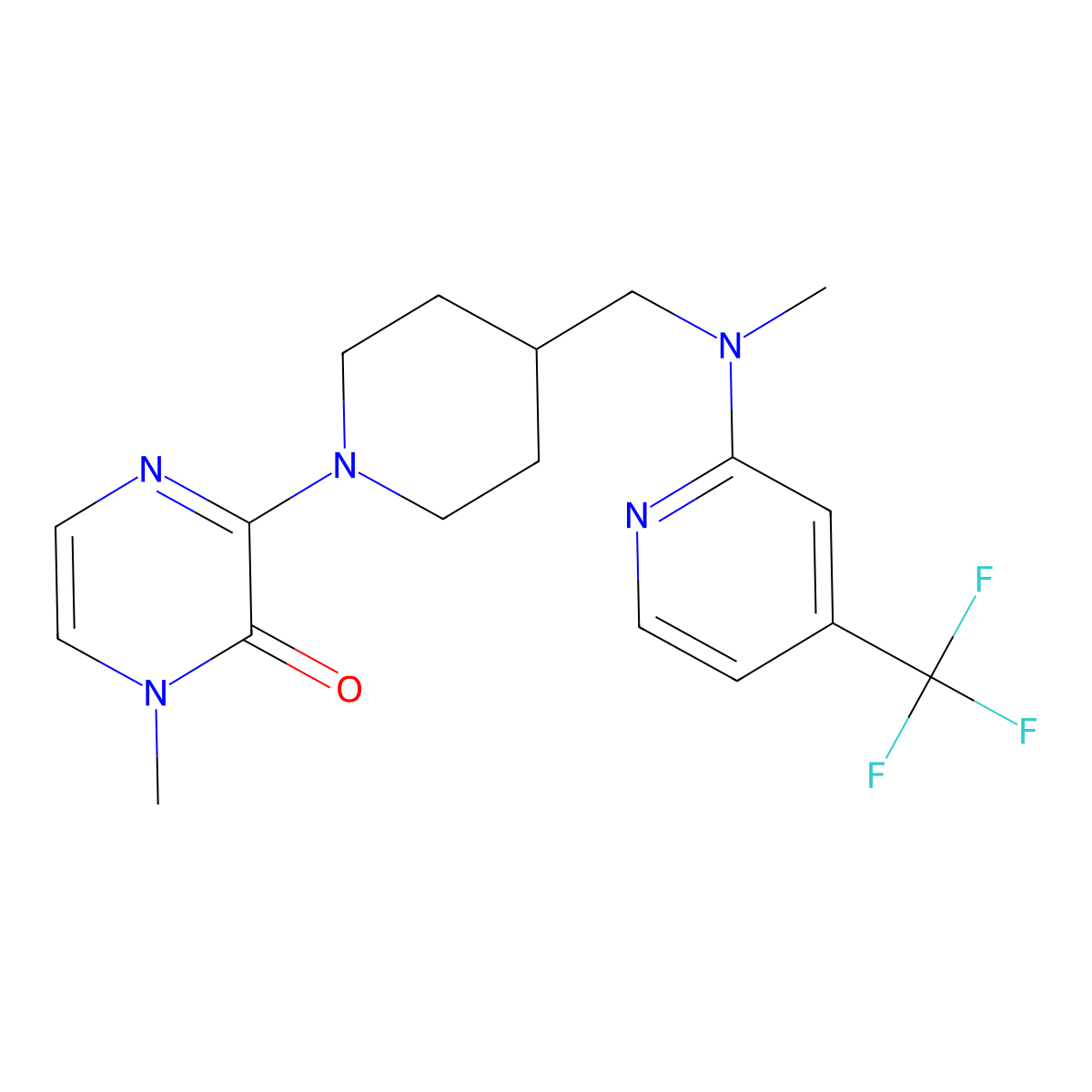 1-Methyl-3-[4-({methyl[4-(trifluoromethyl)pyridin-2-yl]amino}methyl)piperidin-1-yl]-1,2-dihydropyrazin-2-one molecular structure, CAS 2415634-81-8