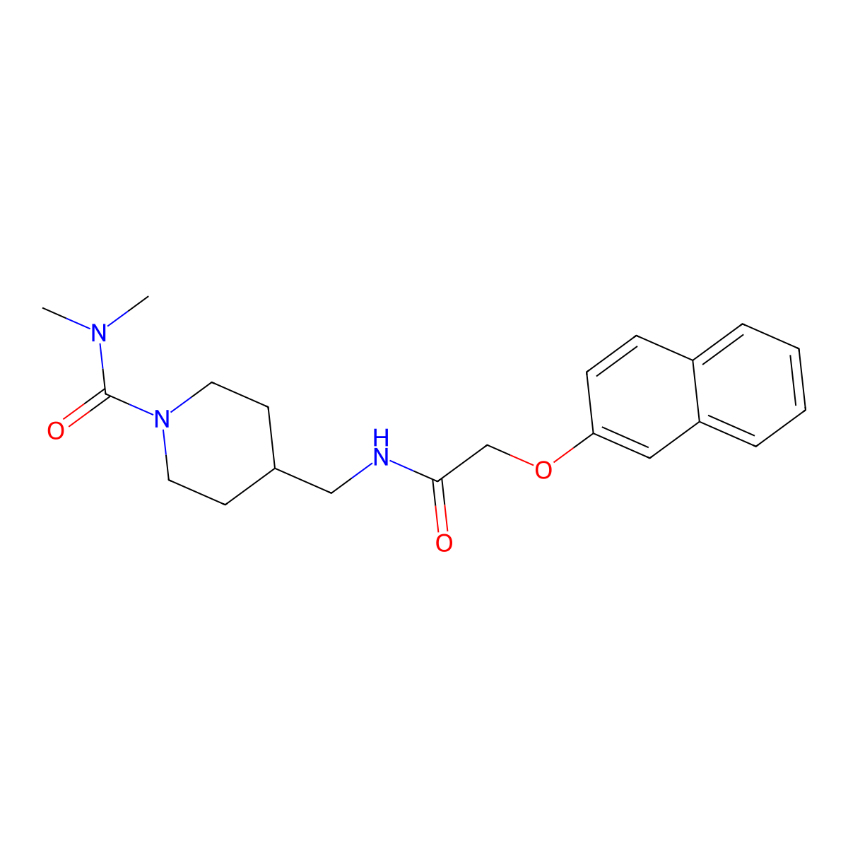 N,N-dimethyl-4-{[2-(naphthalen-2-yloxy)acetamido]methyl}piperidine-1-carboxamide molecular structure, CAS 2415634-83-0