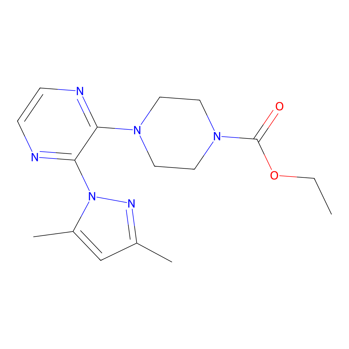 ethyl 4-[3-(3,5-dimethyl-1H-pyrazol-1-yl)pyrazin-2-yl]piperazine-1-carboxylate molecular structure, CAS 2415634-84-1