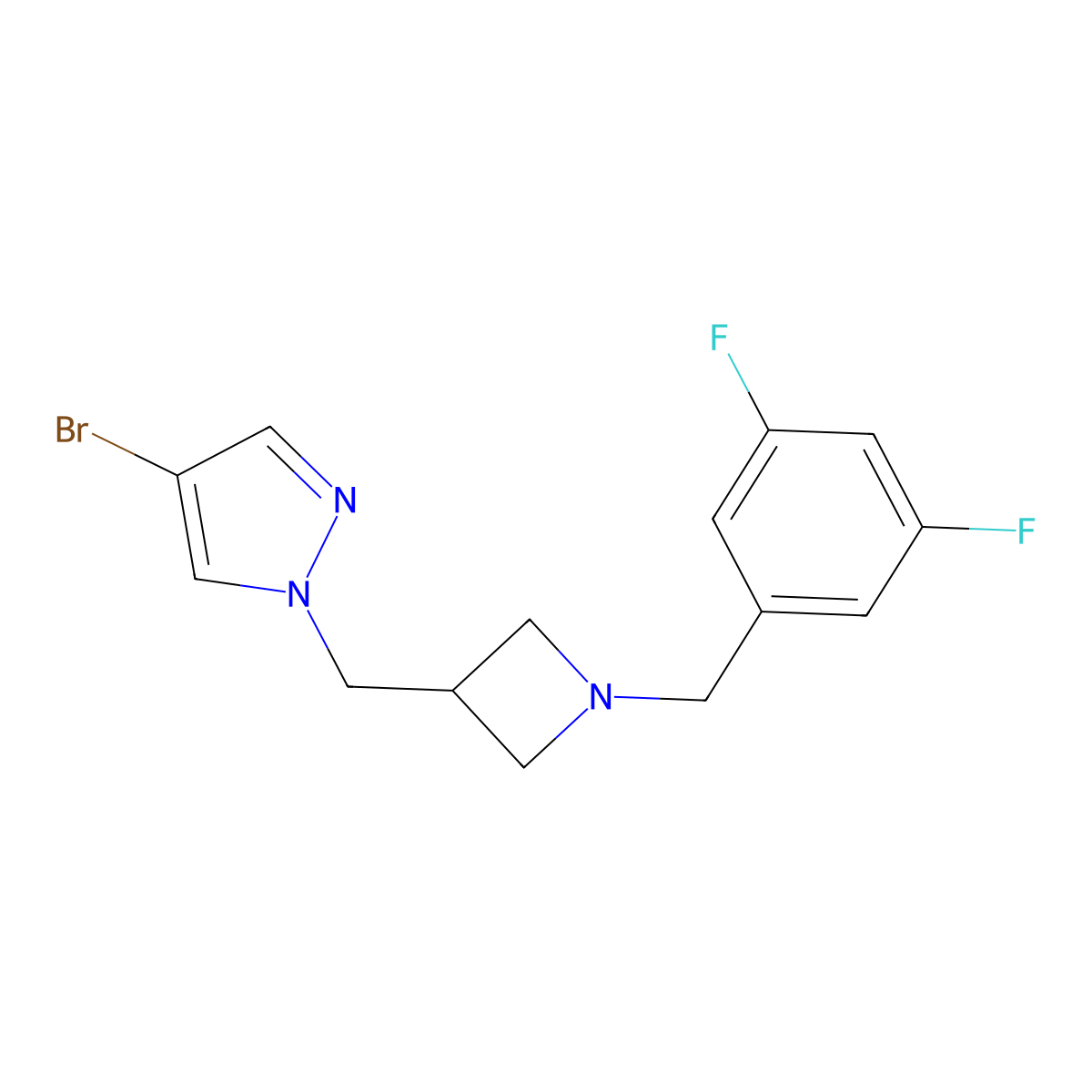 4-bromo-1-({1-[(3,5-difluorophenyl)methyl]azetidin-3-yl}methyl)-1H-pyrazole molecular structure, CAS 2415634-86-3