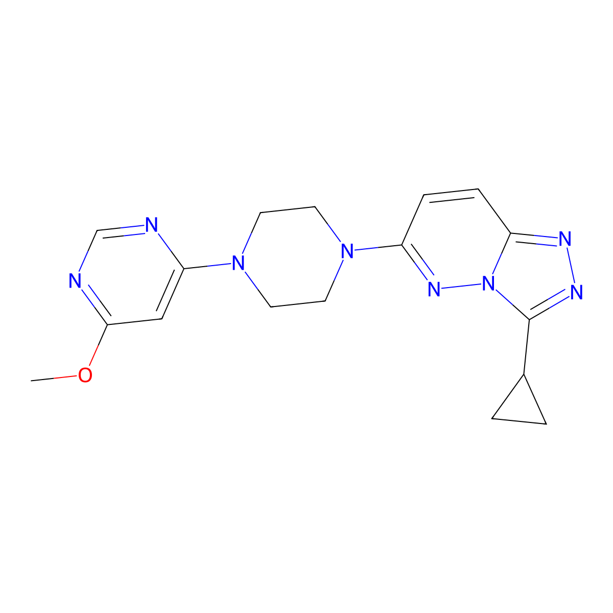 4-(4-{3-Cyclopropyl-[1,2,4]triazolo[4,3-b]pyridazin-6-yl}piperazin-1-yl)-6-methoxypyrimidine molecular structure, CAS 2415634-96-5