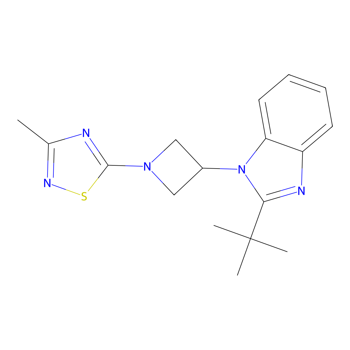 2-tert-butyl-1-[1-(3-methyl-1,2,4-thiadiazol-5-yl)azetidin-3-yl]-1H-1,3-benzodiazole molecular structure, CAS 2415634-97-6