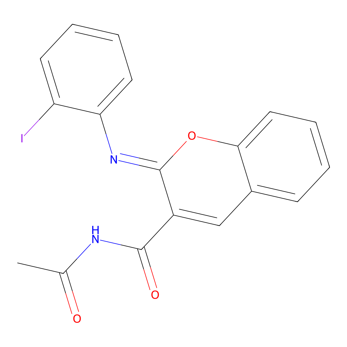 (2Z)-N-acetyl-2-[(2-iodophenyl)imino]-2H-chromene-3-carboxamide molecular structure, CAS 2415641-88-0