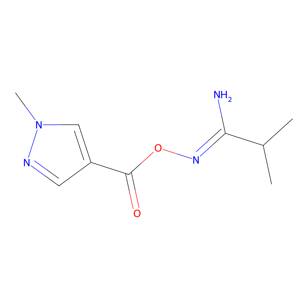 (E)-(1-amino-2-methylpropylidene)amino 1-methyl-1H-pyrazole-4-carboxylate molecular structure, CAS 2415641-90-4