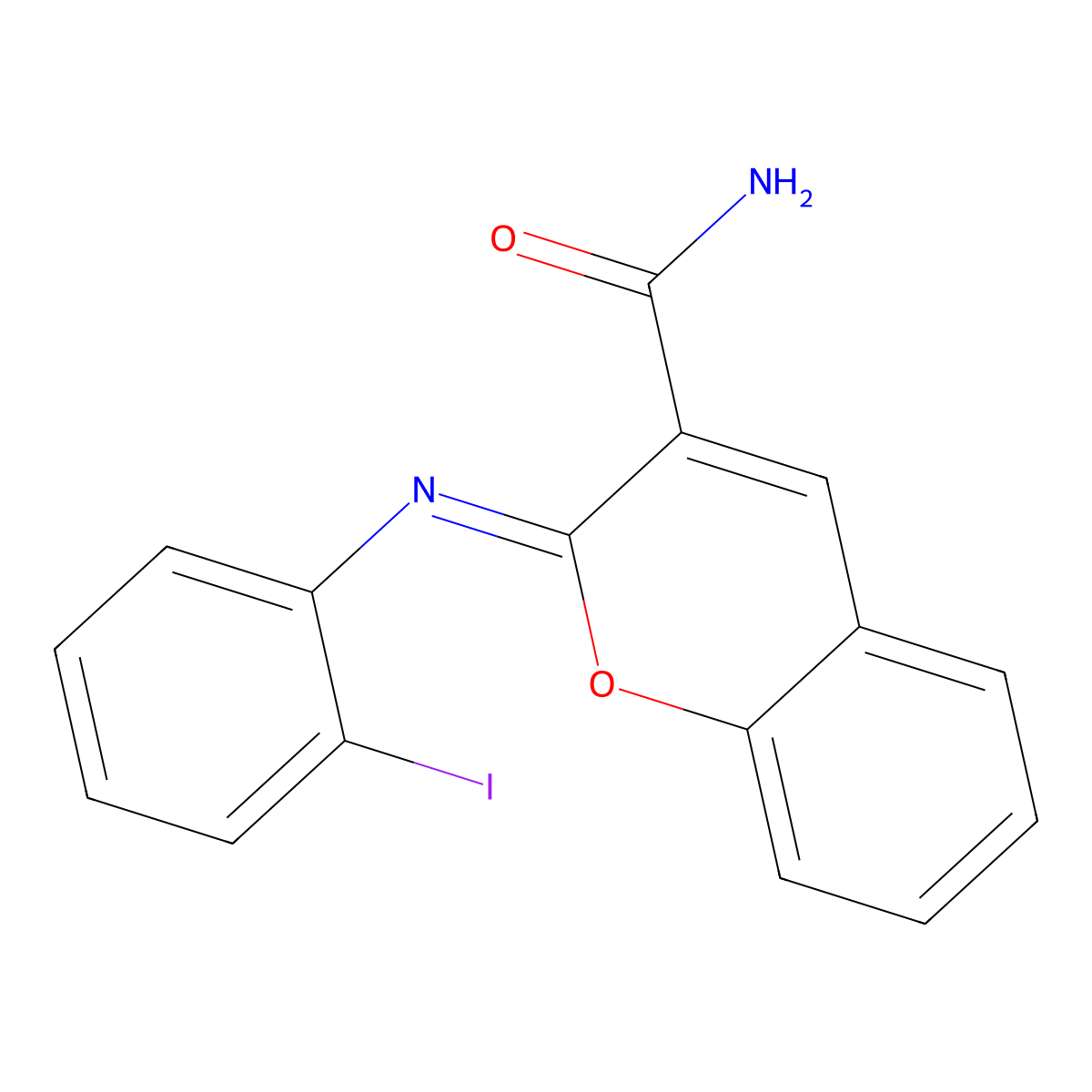(2Z)-2-[(2-iodophenyl)imino]-2H-chromene-3-carboxamide molecular structure, CAS 2415642-27-0