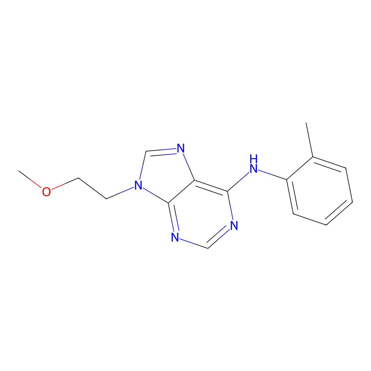 9-(2-methoxyethyl)-N-(2-methylphenyl)-9H-purin-6-amine molecular structure, CAS 2415644-40-3